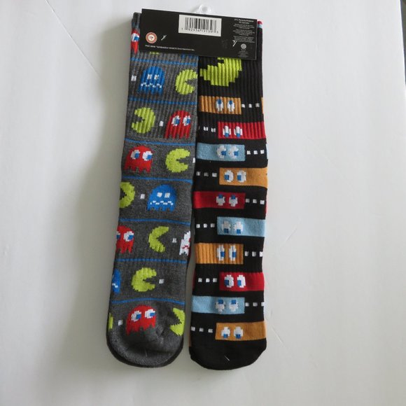 (#K) Pac-Man Video Game Retro Crew Socks 2 Pairs Unisex - Picture 3 of 4